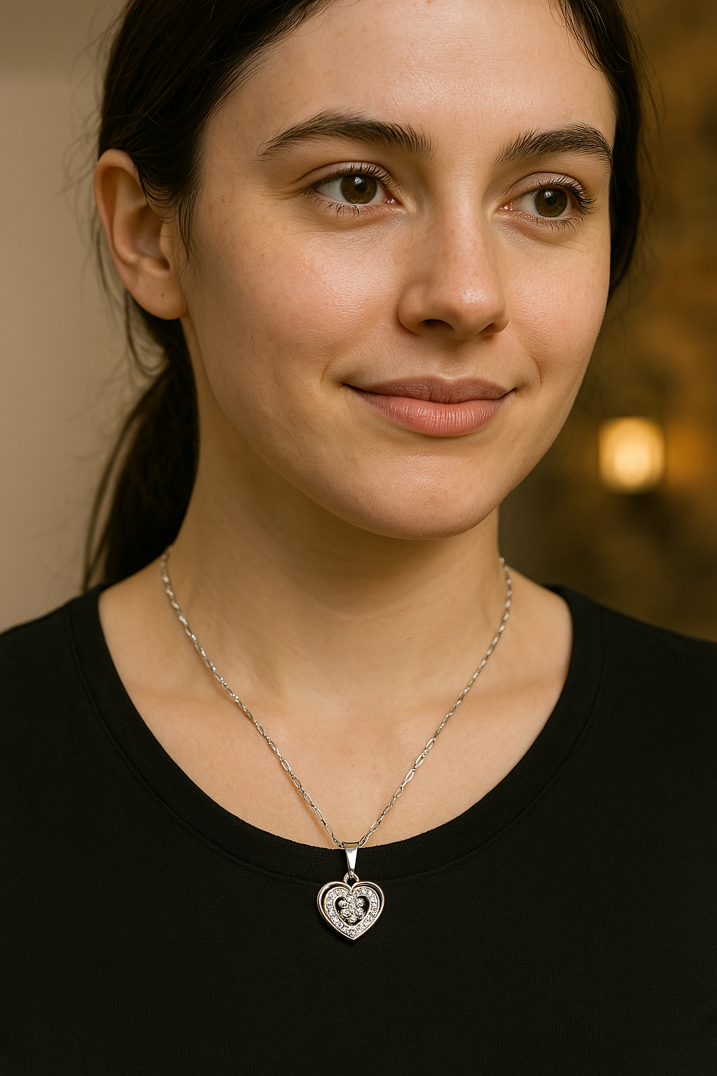 Elegant Heart Pendant Necklace – Sparkling Crystal Accent